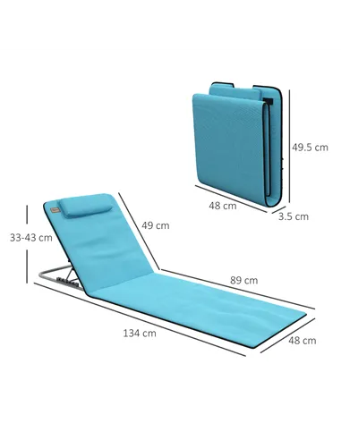 Outsunny Set of Two Metal Frame Beach Chairs, with Reclining Backs - Blue