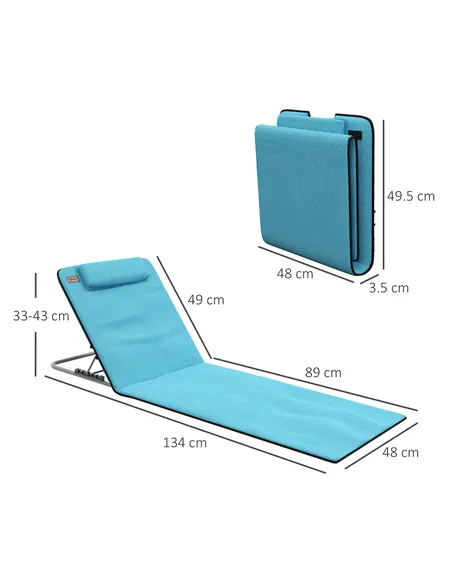 Outsunny Set of Two Metal Frame Beach Chairs, with Reclining Backs - Blue