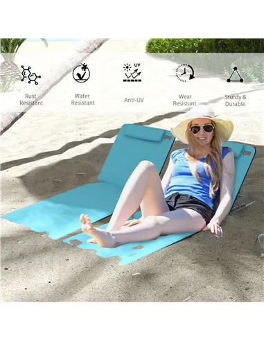 Outsunny Set of Two Metal Frame Beach Chairs, with Reclining Backs - Blue