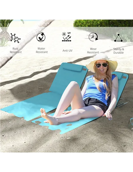 Outsunny Set of Two Metal Frame Beach Chairs, with Reclining Backs - Blue