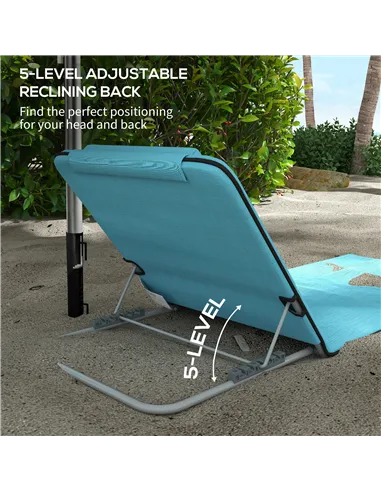 Outsunny Set of Two Metal Frame Beach Chairs, with Reclining Backs - Blue