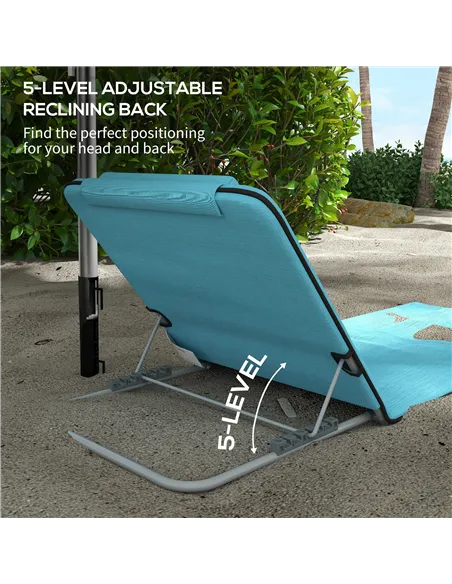 Outsunny Set of Two Metal Frame Beach Chairs, with Reclining Backs - Blue