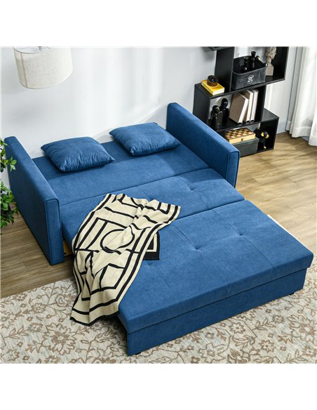 HOMCOM 2 Seater Sofa Bed, Convertible Bed Settee, Modern Velvet Loveseat Sofa Couch with 2 Cushions, Hidden Storage for Living R