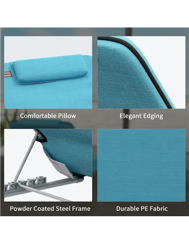 Outsunny Set of Two Metal Frame Beach Chairs, with Reclining Backs - Blue