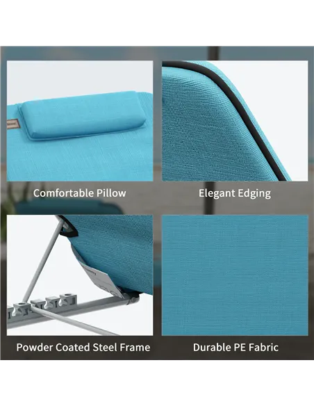 Outsunny Set of Two Metal Frame Beach Chairs, with Reclining Backs - Blue