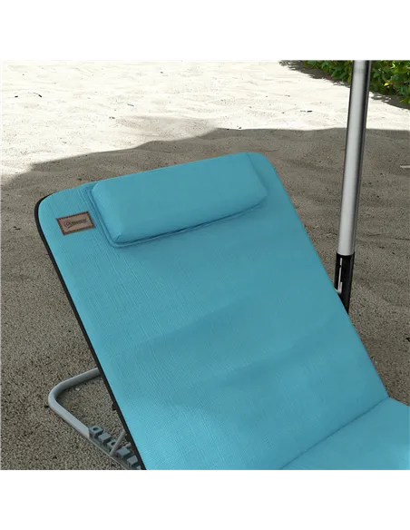 Outsunny Set of Two Metal Frame Beach Chairs, with Reclining Backs - Blue