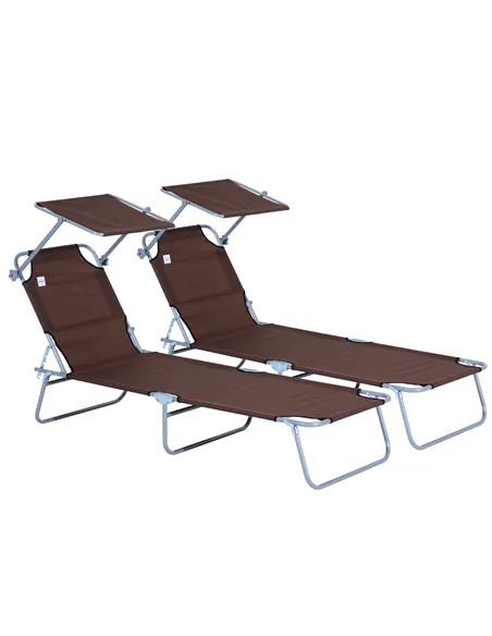 Outsunny 2 Pieces Outdoor Foldable Sun Lounger, 4 Level Adjustable Backrest Reclining Sun Lounger Chair with Angle Adjust Sun Sh