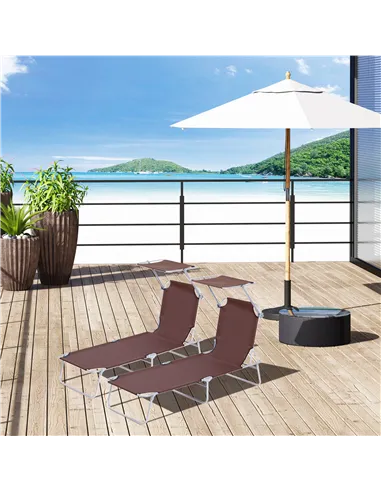 Outsunny 2 Pieces Outdoor Foldable Sun Lounger, 4 Level Adjustable Backrest Reclining Sun Lounger Chair with Angle Adjust Sun Sh