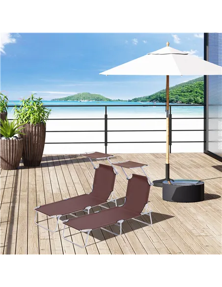 Outsunny 2 Pieces Outdoor Foldable Sun Lounger, 4 Level Adjustable Backrest Reclining Sun Lounger Chair with Angle Adjust Sun Sh
