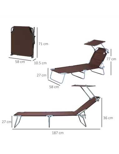 Outsunny 2 Pieces Outdoor Foldable Sun Lounger, 4 Level Adjustable Backrest Reclining Sun Lounger Chair with Angle Adjust Sun Sh