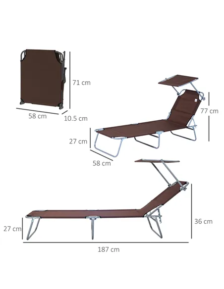 Outsunny 2 Pieces Outdoor Foldable Sun Lounger, 4 Level Adjustable Backrest Reclining Sun Lounger Chair with Angle Adjust Sun Sh