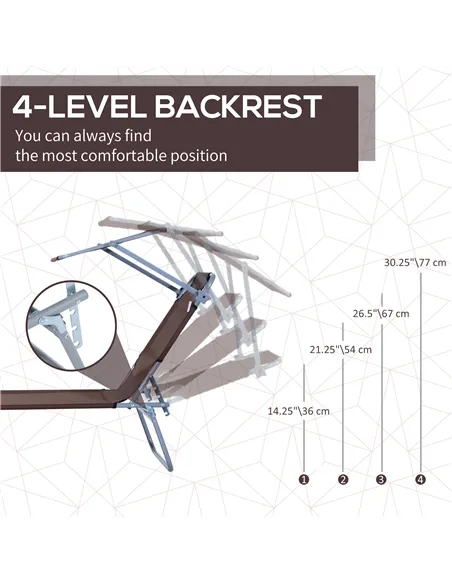 Outsunny 2 Pieces Outdoor Foldable Sun Lounger, 4 Level Adjustable Backrest Reclining Sun Lounger Chair with Angle Adjust Sun Sh