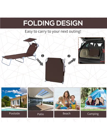 Outsunny 2 Pieces Outdoor Foldable Sun Lounger, 4 Level Adjustable Backrest Reclining Sun Lounger Chair with Angle Adjust Sun Sh