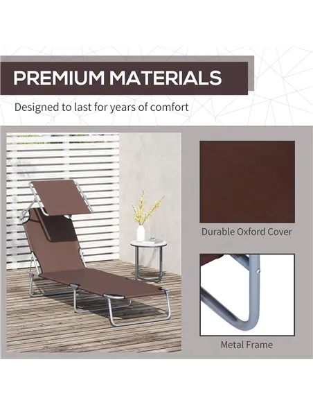 Outsunny 2 Pieces Outdoor Foldable Sun Lounger, 4 Level Adjustable Backrest Reclining Sun Lounger Chair with Angle Adjust Sun Sh