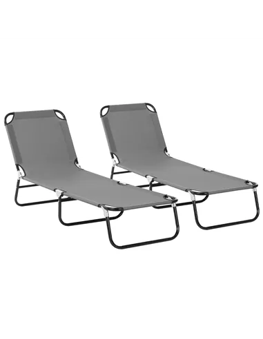 Outsunny 2 Piece Foldable Sun Loungers with 5-Position Adjustable Backrest, Outdoor Portable Recliner Chaise Lounge Chairs with 