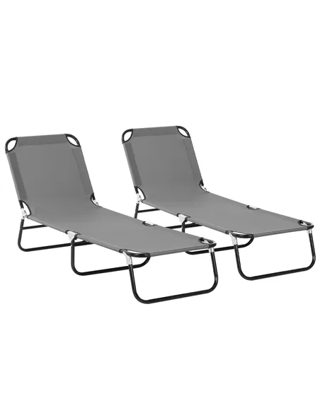 Outsunny 2 Piece Foldable Sun Loungers with 5-Position Adjustable Backrest, Outdoor Portable Recliner Chaise Lounge Chairs with 