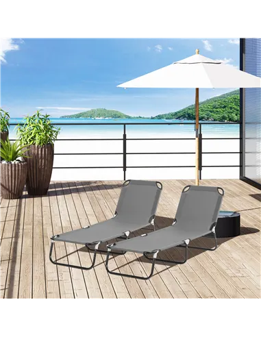Outsunny 2 Piece Foldable Sun Loungers with 5-Position Adjustable Backrest, Outdoor Portable Recliner Chaise Lounge Chairs with 