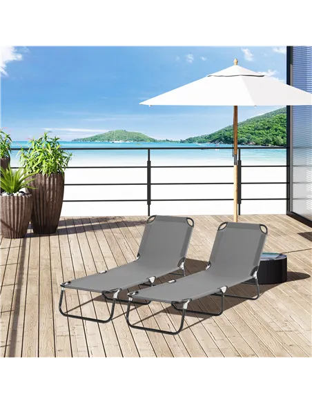 Outsunny 2 Piece Foldable Sun Loungers with 5-Position Adjustable Backrest, Outdoor Portable Recliner Chaise Lounge Chairs with 