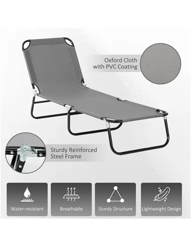 Outsunny 2 Piece Foldable Sun Loungers with 5-Position Adjustable Backrest, Outdoor Portable Recliner Chaise Lounge Chairs with 