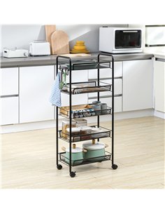 HOMCOM Five-Steel Mesh Basket Storage Trolley, with Wheels - Black 2