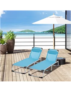 Outsunny Foldable Outdoor Sun Loungers Set of 2, Reclining Lounge Chair Camping Bed Cot with Pillow 4-Level Adjustable Back Alum 2