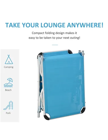 Outsunny Foldable Outdoor Sun Loungers Set of 2, Reclining Lounge Chair Camping Bed Cot with Pillow 4-Level Adjustable Back Alum