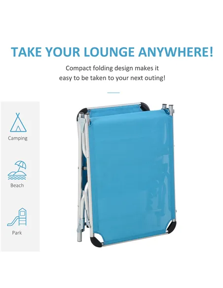 Outsunny Foldable Outdoor Sun Loungers Set of 2, Reclining Lounge Chair Camping Bed Cot with Pillow 4-Level Adjustable Back Alum