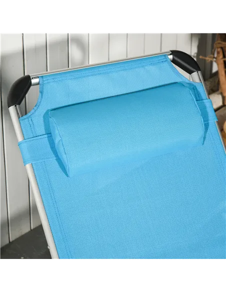 Outsunny Foldable Outdoor Sun Loungers Set of 2, Reclining Lounge Chair Camping Bed Cot with Pillow 4-Level Adjustable Back Alum