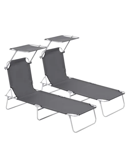 Outsunny 2 Pieces Outdoor Foldable Sun Lounger, 4 Level Adjustable Backrest Reclining Sun Lounger Chair with Angle Adjust Sun Sh