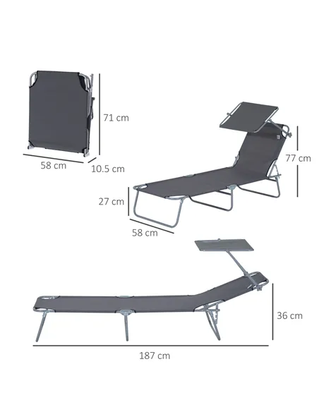 Outsunny 2 Pieces Outdoor Foldable Sun Lounger, 4 Level Adjustable Backrest Reclining Sun Lounger Chair with Angle Adjust Sun Sh