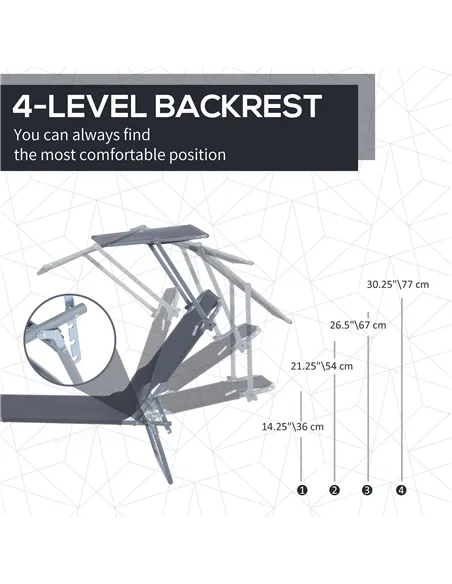 Outsunny 2 Pieces Outdoor Foldable Sun Lounger, 4 Level Adjustable Backrest Reclining Sun Lounger Chair with Angle Adjust Sun Sh