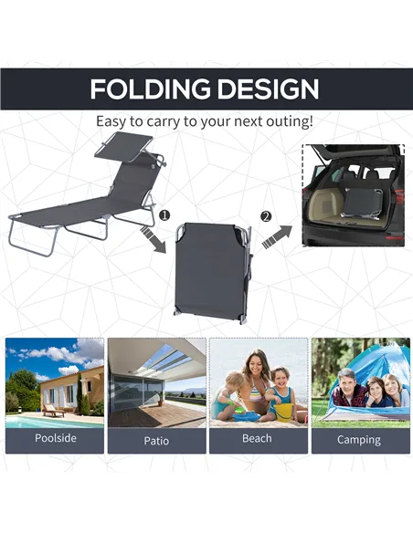 Outsunny 2 Pieces Outdoor Foldable Sun Lounger, 4 Level Adjustable Backrest Reclining Sun Lounger Chair with Angle Adjust Sun Sh