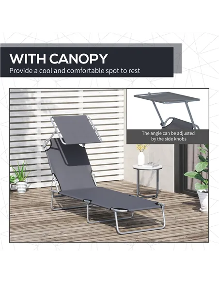 Outsunny 2 Pieces Outdoor Foldable Sun Lounger, 4 Level Adjustable Backrest Reclining Sun Lounger Chair with Angle Adjust Sun Sh