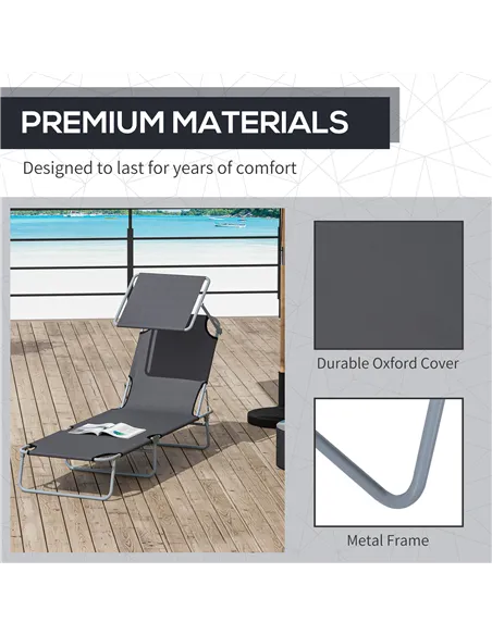 Outsunny 2 Pieces Outdoor Foldable Sun Lounger, 4 Level Adjustable Backrest Reclining Sun Lounger Chair with Angle Adjust Sun Sh