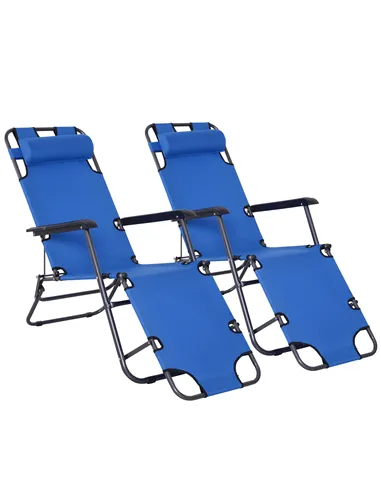 Outsunny 2 in 1 Folding Sun Lounger Reclining Garden Chair Set of 2 with 2-Level Adjustable Backrest, Outdoor Zero Gravity Recli