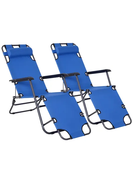 Outsunny 2 in 1 Folding Sun Lounger Reclining Garden Chair Set of 2 with 2-Level Adjustable Backrest, Outdoor Zero Gravity Recli