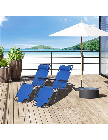 Outsunny 2 in 1 Folding Sun Lounger Reclining Garden Chair Set of 2 with 2-Level Adjustable Backrest, Outdoor Zero Gravity Recli