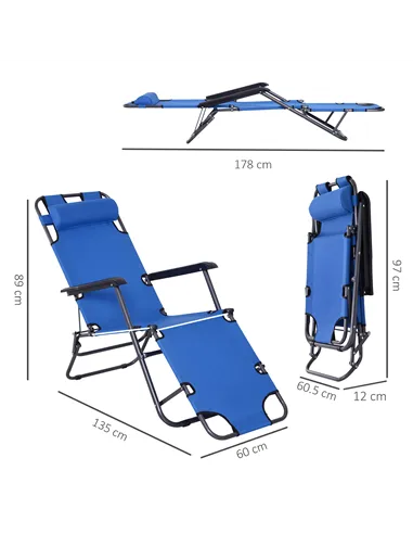 Outsunny 2 in 1 Folding Sun Lounger Reclining Garden Chair Set of 2 with 2-Level Adjustable Backrest, Outdoor Zero Gravity Recli