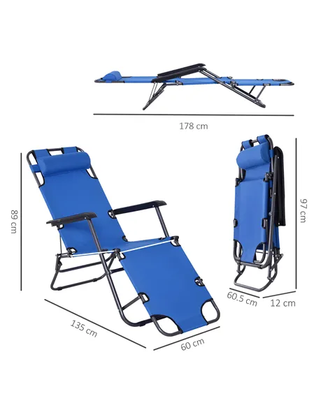Outsunny 2 in 1 Folding Sun Lounger Reclining Garden Chair Set of 2 with 2-Level Adjustable Backrest, Outdoor Zero Gravity Recli