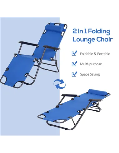 Outsunny 2 in 1 Folding Sun Lounger Reclining Garden Chair Set of 2 with 2-Level Adjustable Backrest, Outdoor Zero Gravity Recli