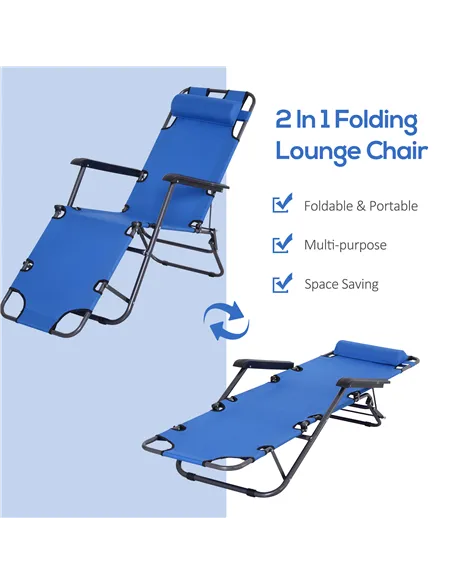 Outsunny 2 in 1 Folding Sun Lounger Reclining Garden Chair Set of 2 with 2-Level Adjustable Backrest, Outdoor Zero Gravity Recli