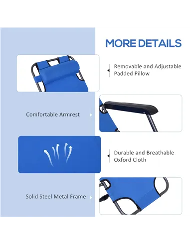 Outsunny 2 in 1 Folding Sun Lounger Reclining Garden Chair Set of 2 with 2-Level Adjustable Backrest, Outdoor Zero Gravity Recli