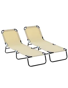 Outsunny 2 Piece Foldable Sun Loungers with 5-Position Adjustable Backrest, Outdoor Portable Recliner Chaise Lounge Chairs with 