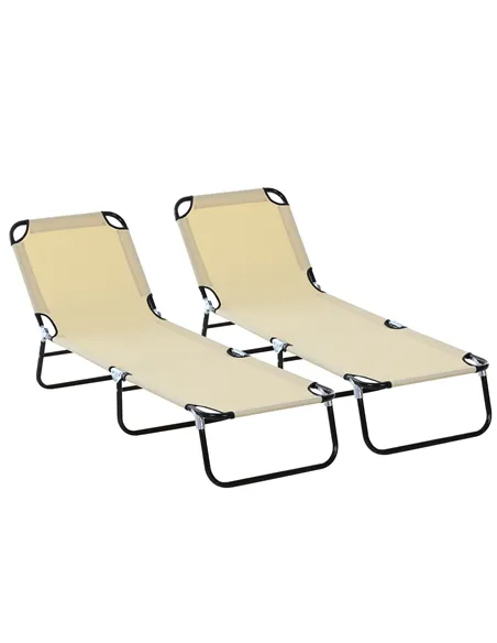 Outsunny 2 Piece Foldable Sun Loungers with 5-Position Adjustable Backrest, Outdoor Portable Recliner Chaise Lounge Chairs with 
