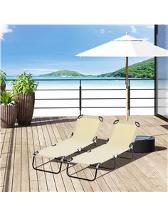 Outsunny 2 Piece Foldable Sun Loungers with 5-Position Adjustable Backrest, Outdoor Portable Recliner Chaise Lounge Chairs with  2