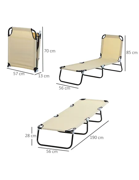 Outsunny 2 Piece Foldable Sun Loungers with 5-Position Adjustable Backrest, Outdoor Portable Recliner Chaise Lounge Chairs with 