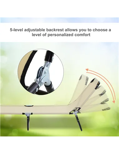 Outsunny 2 Piece Foldable Sun Loungers with 5-Position Adjustable Backrest, Outdoor Portable Recliner Chaise Lounge Chairs with 