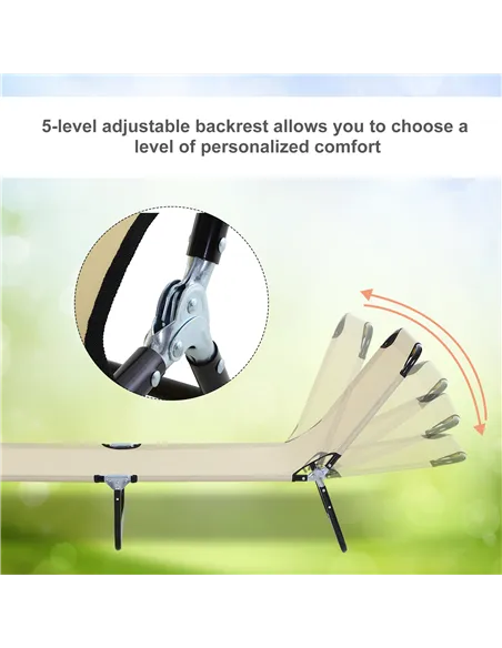 Outsunny 2 Piece Foldable Sun Loungers with 5-Position Adjustable Backrest, Outdoor Portable Recliner Chaise Lounge Chairs with 