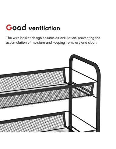 HOMCOM Five-Steel Mesh Basket Storage Trolley, with Wheels - Black