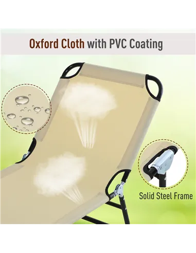 Outsunny 2 Piece Foldable Sun Loungers with 5-Position Adjustable Backrest, Outdoor Portable Recliner Chaise Lounge Chairs with 